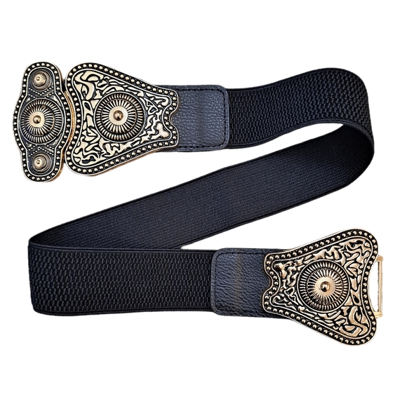 Corset Wide Waist Elastic black & gold statement Belt - Picture 6 of 13